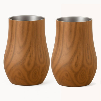 Snute Double-Wall Insulated Whiskey Glass – Stemless Nosing Glass for Bourbon, Scotch & Whisky – Wood Finish – Gift for Men, Dad, Whiskey Lovers (Set of 2)