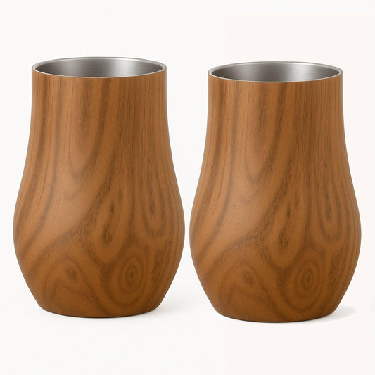 Snute Double-Wall Insulated Whiskey Glass – Stemless Nosing Glass for Bourbon, Scotch & Whisky – Wood Finish – Gift for Men, Dad, Whiskey Lovers (Set of 2)