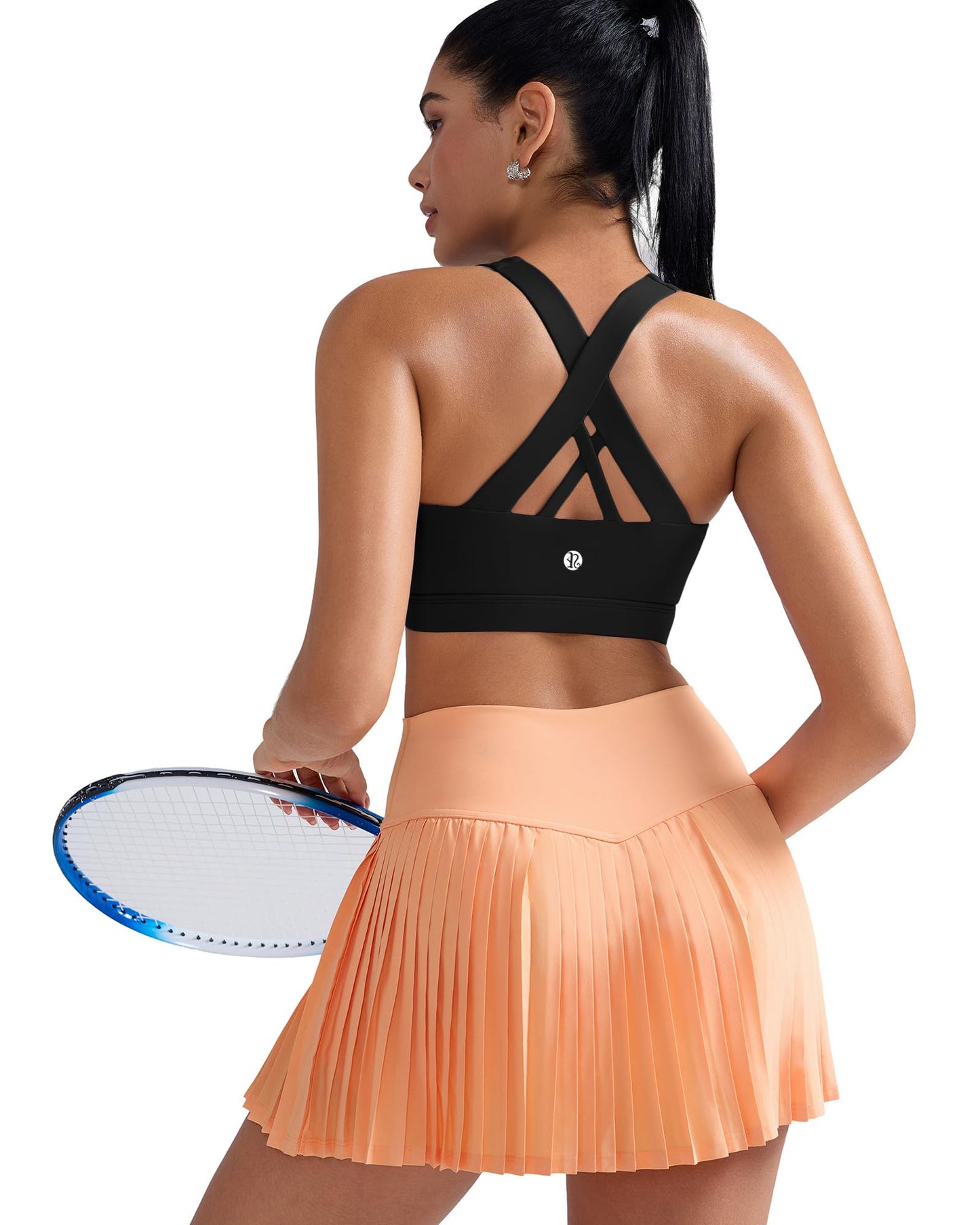 RUNNING GIRL Sports Bra for Women, Criss-Cross Back Padded Strappy Sports Bras Medium Support Yoga Bra with Removable Cups A-Black