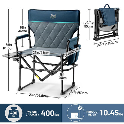 TIMBER RIDGE Aluminum Camping Directors Chair with Side Table Pocket, Portable Folding Chair, Heavy Duty Lawn Chair for Fishing Trip Picnic Concert Outdoor 400lbs, Navy