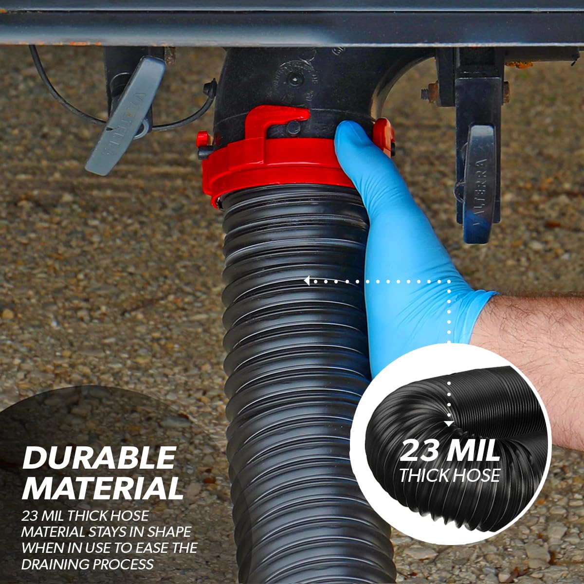 Valterra 15-Foot Dominator RV Sewer Hose Kit, Universal Sewer Hose for RV Camper, Includes 15-Foot Hose with Rotating Fittings, 90 Degree ClearView Sewer Adapter, and 2 Drip Caps