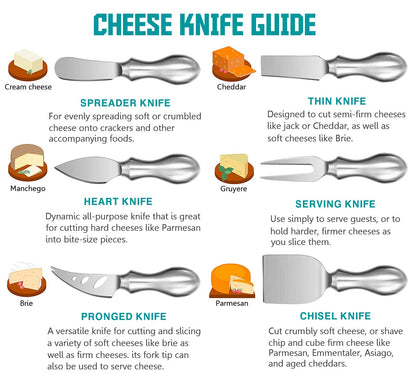 WoneNice Luxury 6-Piece Cheese Knife Set, Premium Stainless Steel Cheese Knives Gift Set for Wine Parties, Charcuterie Boards, Gourmet Dining, Weddings, Housewarming & Cheese Lovers