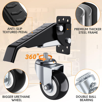 SOLEJAZZ Workbench Casters Wheels 660Lbs Retractable Casters Set of 4 Heavy Duty Side Mount Caster Rollers 2.5" Stepdown Castor Wheels for Bench Machinery Work Table with Installation Template, 4 Pack