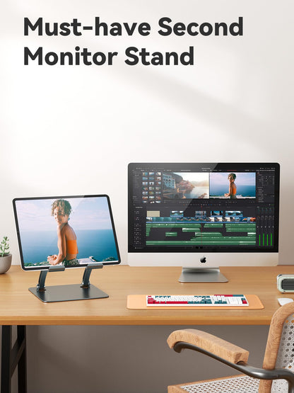 tounee Tablet Holder Stand, Dual Rod Adjustable Aluminum Desktop Stand, Compatible with 4.7-16.5" iPads, Surface Tablets, Portable Monitors, Kindle & More (Gray)