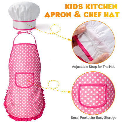 Tigerhu 26PCS Play Kitchen Accessories, Kitchen Pretend Play Cooking Toys w/ Stainless Steel Cookware, Apron & Chef Hat,Pots and Pans Set, Cutting Foods, Great Learning Gifts for Toddler & Boys Girls