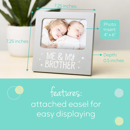 Tiny Ideas Me and My Brother Picture Frame, Christmas Photo Picture Frame, Sibling Keepsake, Ideal Big Brother Gift, Shower Gift and Gender Neutral Nursery Decor, Gray