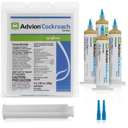 Advion Cockroach Gel Bait, 4 Tubes x 30-Grams, 1 Plunger and 2 Tips, German Roach Insect Pest Control, Indoor and Outdoor Use, Roach Killer Gel for American, German and Other Major Cockroach Species