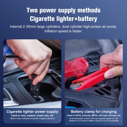 TIREWELL Tire Inflator Portable Air Compressor, 12V 150PSI Air Pump for Car, SUV, Motorcycle, Bicycle, Tire Inflator with Gauge, Air Car Pump with Battery Clamp and 5M Hose, Twin Cylinder Air Pump