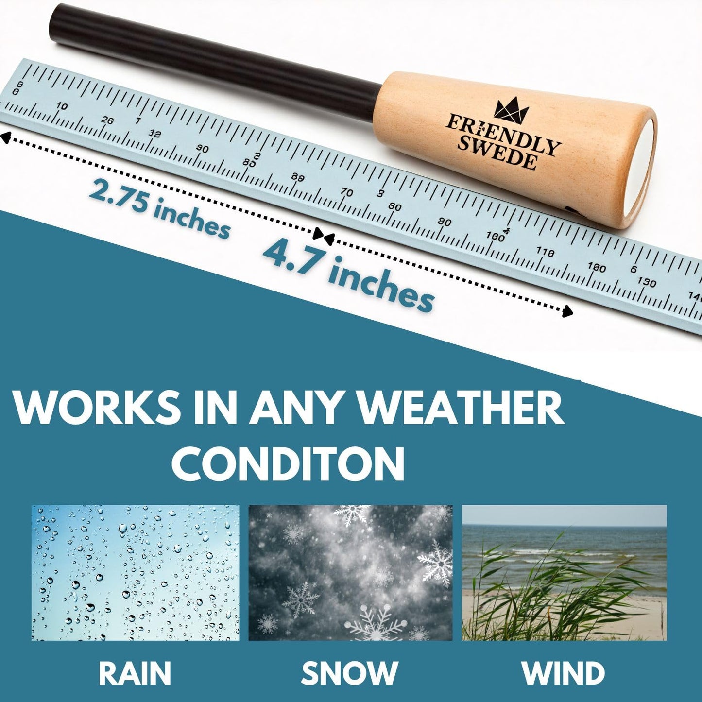 The Friendly Swede Ferro Rod Fire Starter Tool — Flint and Steel Fire Starter Survival Tool with Wooden Handle; Weatherproof Firestarter for Camping, Hiking & BBQs; Compact with Optimal Grip