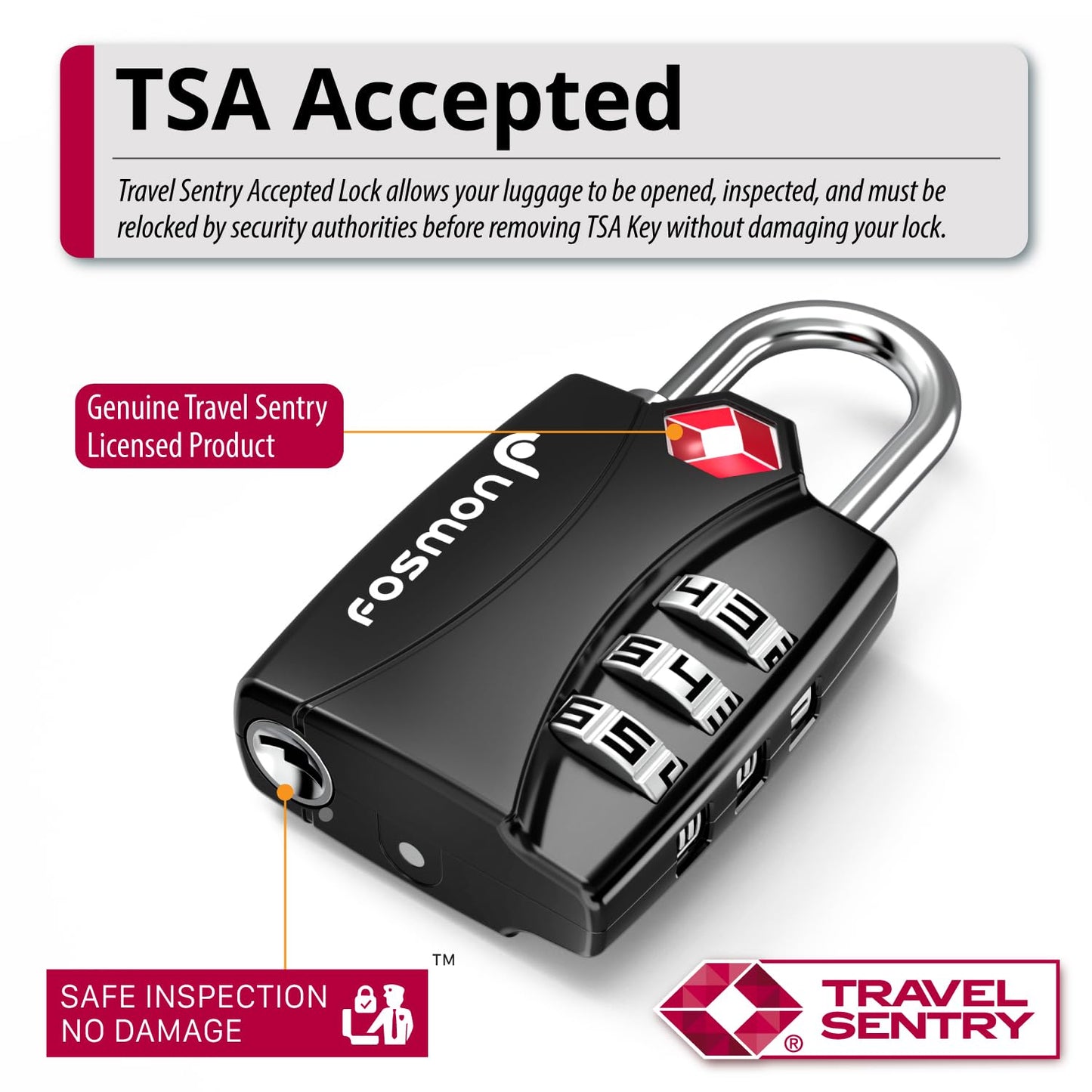 TSA Accepted Luggage Locks, Fosmon Open Alert Indicator 3 Digit Combination Padlock Codes for Travel Bag, Suit Case, Lockers, Gym, Bike Locks or Other (4 Pack)