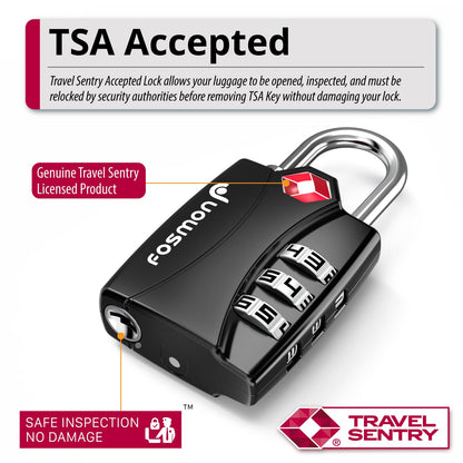 TSA Accepted Luggage Locks, Fosmon Open Alert Indicator 3 Digit Combination Padlock Codes for Travel Bag, Suit Case, Lockers, Gym, Bike Locks or Other (4 Pack)
