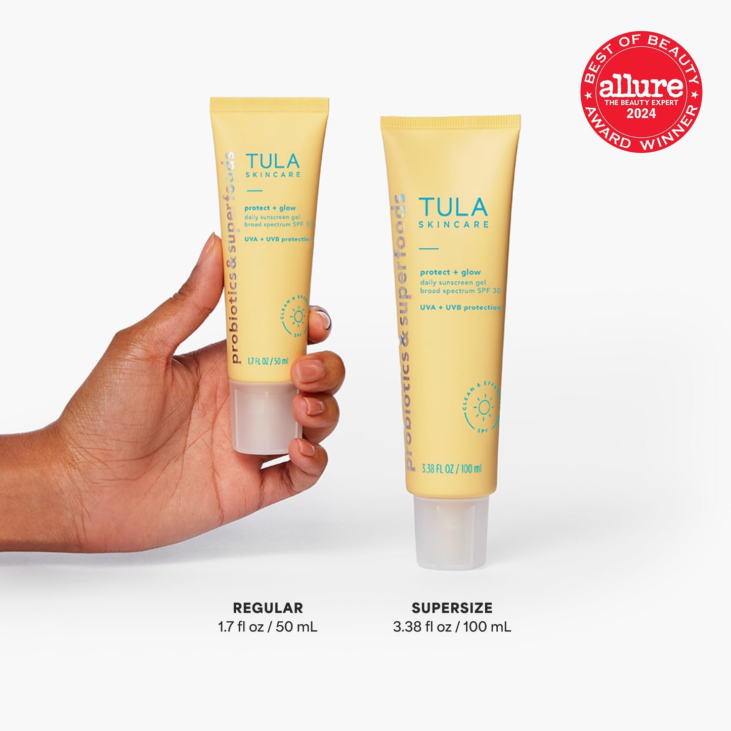 TULA Skin Care Protect + Glow Daily Sunscreen - Gel, Broad Spectrum SPF 30, Skincare-First, Non-Greasy, Non-Comedogenic and Reef-Safe with Pollution and Blue Light Protection, Regular, 1.7 fl oz.