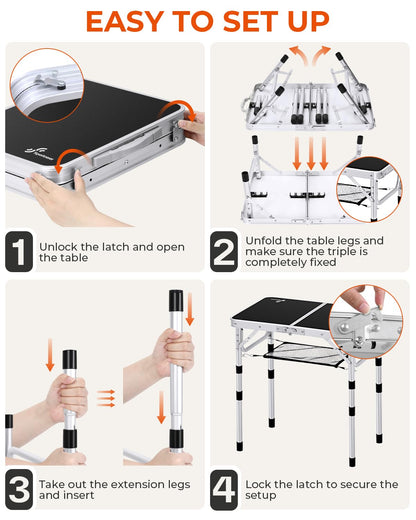 Sportneer Folding Table: Adjustable Height Camping Essentials 23.6" L x 15.7" W 3 Height with Mesh Layer - Compact & Portable Small Folding Table for Outdoor Camp Garden Picnic BBQ Dining Cooking