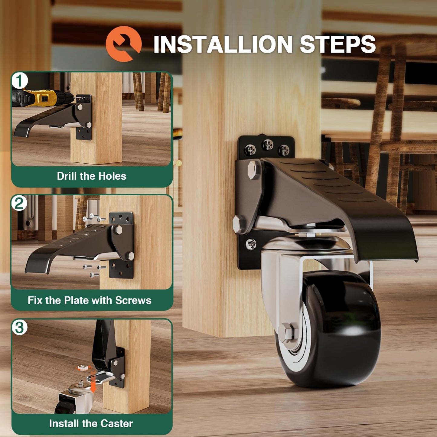 DOZAWA Workbench Casters Kit, 600 Lbs Retractable Casters Set of 4 Heavy Duty, 2.5" Side Mount Caster Wheels, Stepdown Castor Wheel for Workbenches, Machinery and Tables