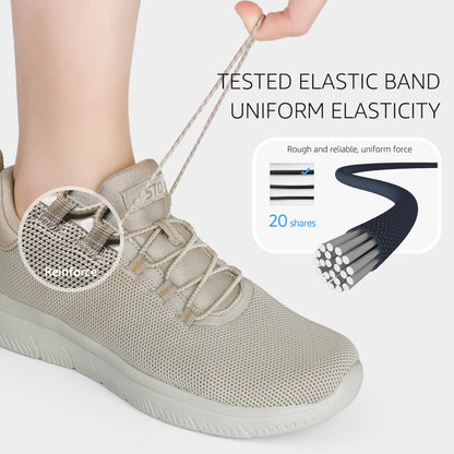 STQ Tennis Shoes for Women Athletic Cushioning Memory Foam Walking Shoes Slip on Mesh Sneakers Light Taupe US 8