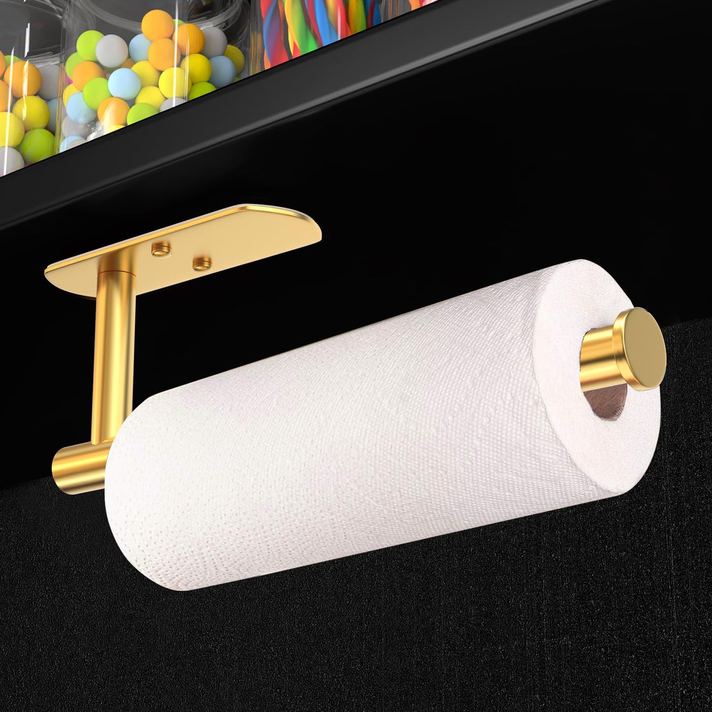 VAEHOLD Self Adhesive Paper Towel Holder Under Cabinet Wall Mounted Paper Towel Roll Holder for Kitchen Bathroom Wall - SUS304 Stainless Steel (Gold)