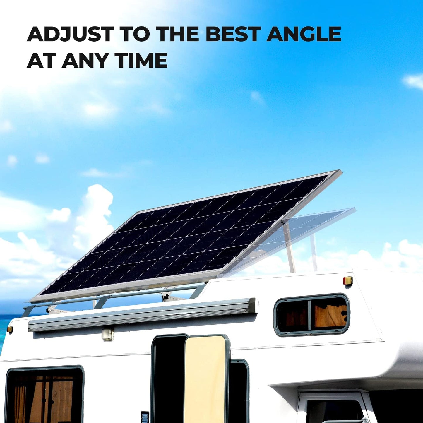 BougeRV 28in Adjustable Solar Panel Tilt Mount Brackets with Foldable Tilt Legs, Solar Panels Mounting Support up to 100 150 200 Watt Solar Panel for Roof, RV, Boat, and Off-Grid
