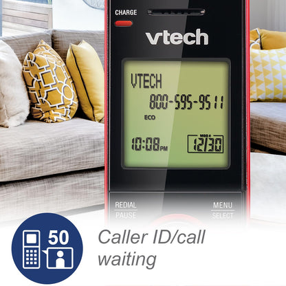 VTech Cordless Phone for Home with Caller ID/Call Waiting, CS6919-16 Landline Phones, Illuminated Keypad, Full Duplex Speakerphone, Wall Mount, Red