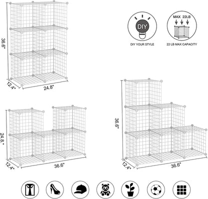 C&AHOME Wire Cube Storage, 6 - Cube Organizer Metal C Grids, Modular Shelves Units, Storage Bins Shelving, Closet Organizer, Ideal for Home, Office, Living Room, 36.6”L x 12.4”W x 36.6”H White
