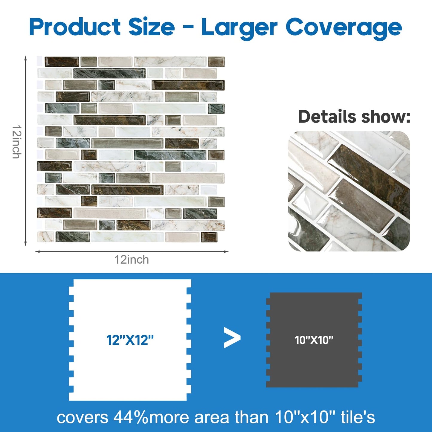 Yipscazo 10 Sheets Peel and Stick Backsplash for Kitchen Wall, 12''x12'' Waterproof Stick on Backsplash Smart Tiles for Bathroom,Removable Backsplash Wall Tiles in Brown