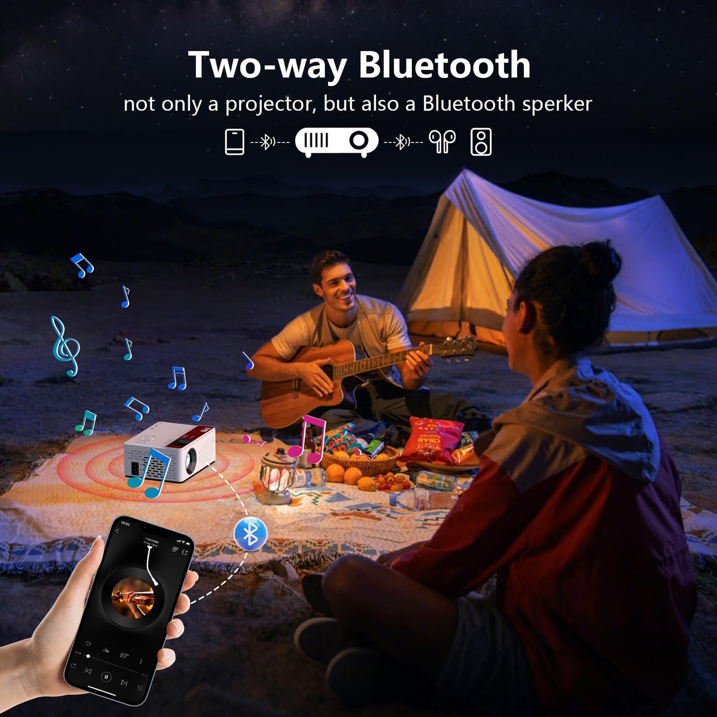 TMY Netflix-Officially-Licensed Mini Movie Projector with WiFi and Bluetooth, Compatible with TV Stick Smartphone/HDMI/USB, Indoor & Outdoor Use