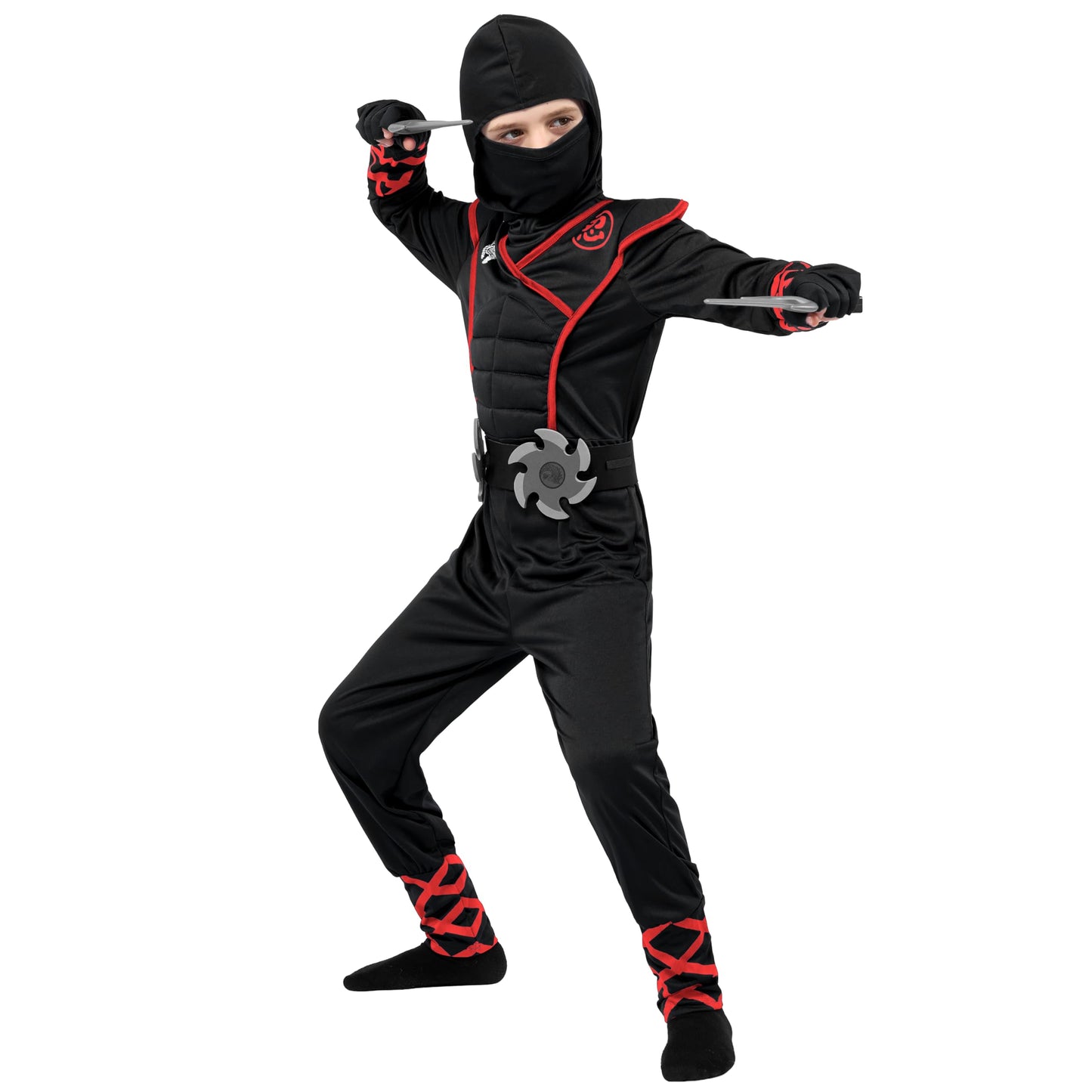 Spooktacular Creations Halloween Ninja Costume, Black Ninja Outfit Set for Kids, Halloween Costumes with Accessories for Boys Dress Up and Role Play Party (Small, 5-7 yrs)