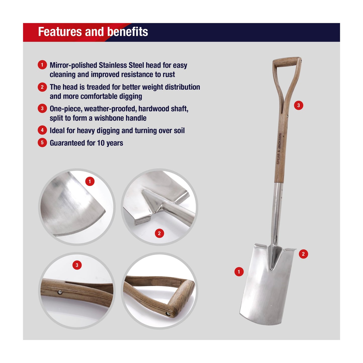 Spear & Jackson 4450DS Traditional Stainless Steel Digging Spade