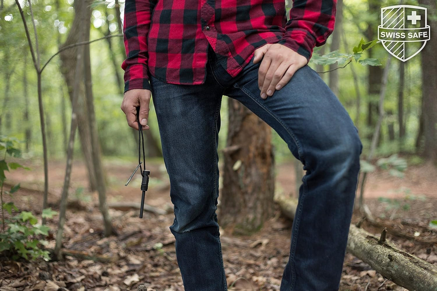 Swiss Safe 5-in-1 Magnesium Ferro Rod Fire Starter Survival Tool - Flint & Steel Striker, Compass, Paracord & Whistle - Emergency Kit for Backpacking, Camping, Hiking - All-Weather - Black, 2-Pack