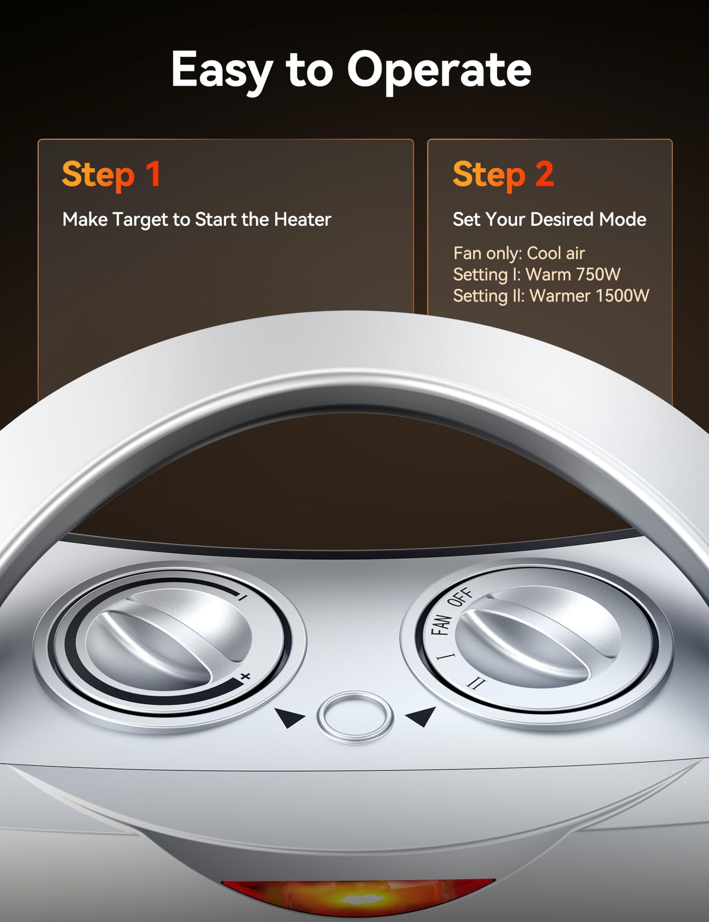 GiveBest Portable Electric Space Heater with Thermostat, 1500W/750W Safe and Quiet Ceramic Heater Fan, Heat Up 200 Square Feet for Office Room Desk Indoor Use, Silver