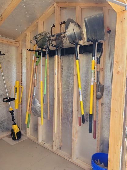 Aking Ace Wall Mount Tool Storage Rack, Heavy Duty Garage Storage Tool Organizer, Garden Tool Wall Hooks and Hangers, Hold Up to 350lbs Black