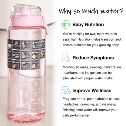 BellyBottle Pregnancy Water Bottle Tracker – Pregnancy Must Haves – Pregnancy Gifts for Expecting Mom – Pregnancy Essentials Nausea Relief – Weekly Stickers + Straw + BPA Free + Pink