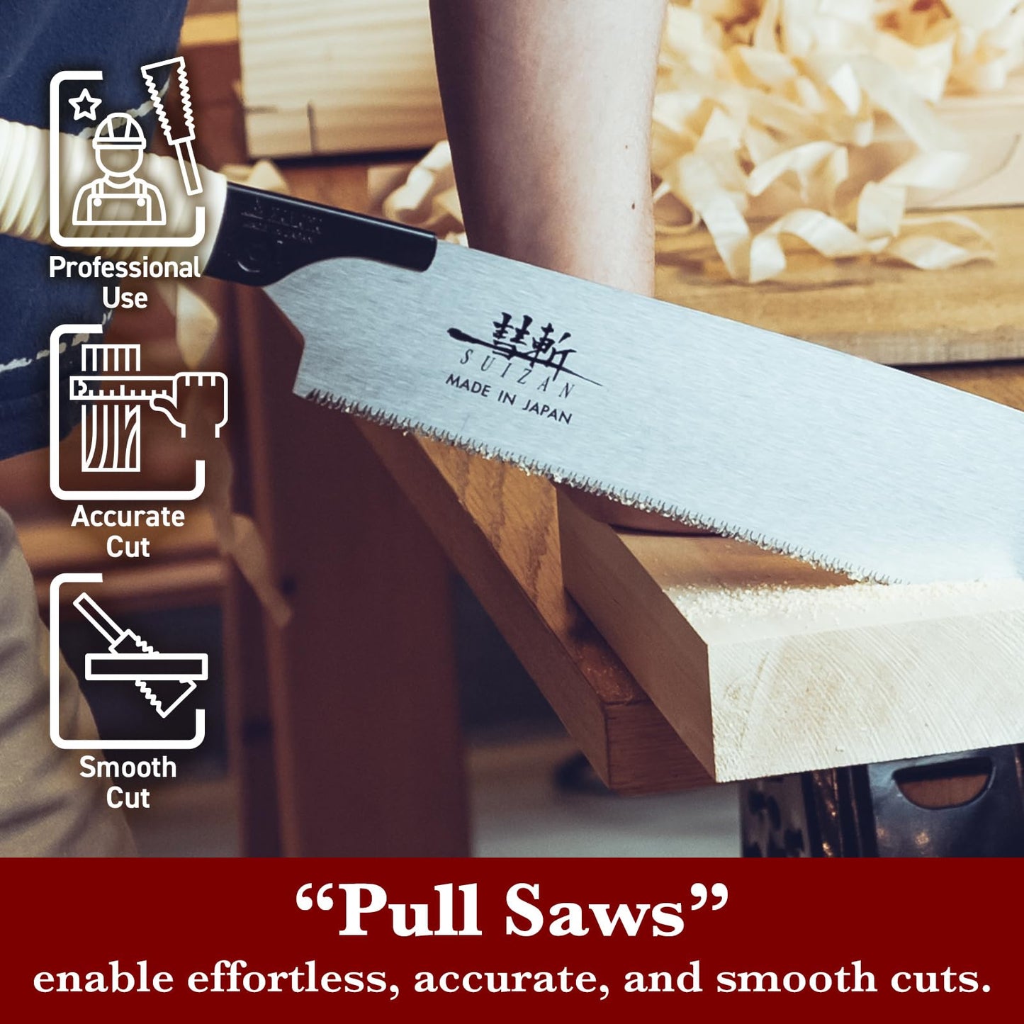 SUIZAN Kataba Single Edge Saw 10.5" - Professional Japanese Pullsaw Handsaw Woodworking Tools