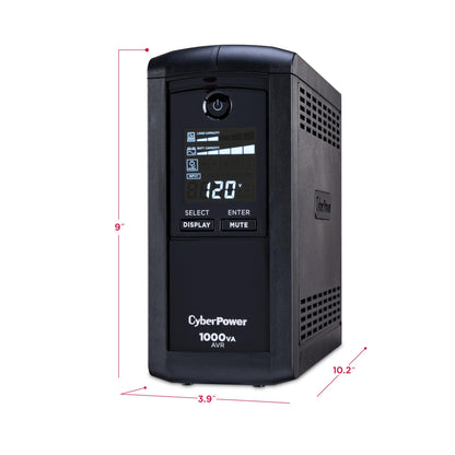 CyberPower CP1000AVRLCD Intelligent LCD UPS Battery Backup and Surge Protector, 1000VA/600W, 9 Outlets, AVR, Mini-Tower, UL Certified