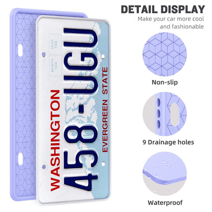 QiqaMole 2 Pack Silicone Frame Front Back License Plate Cover/ Bracket Holder Rust-Proof, Rattle-Proof, Weather-Proof, for US CA Standard Cars (Light Green)