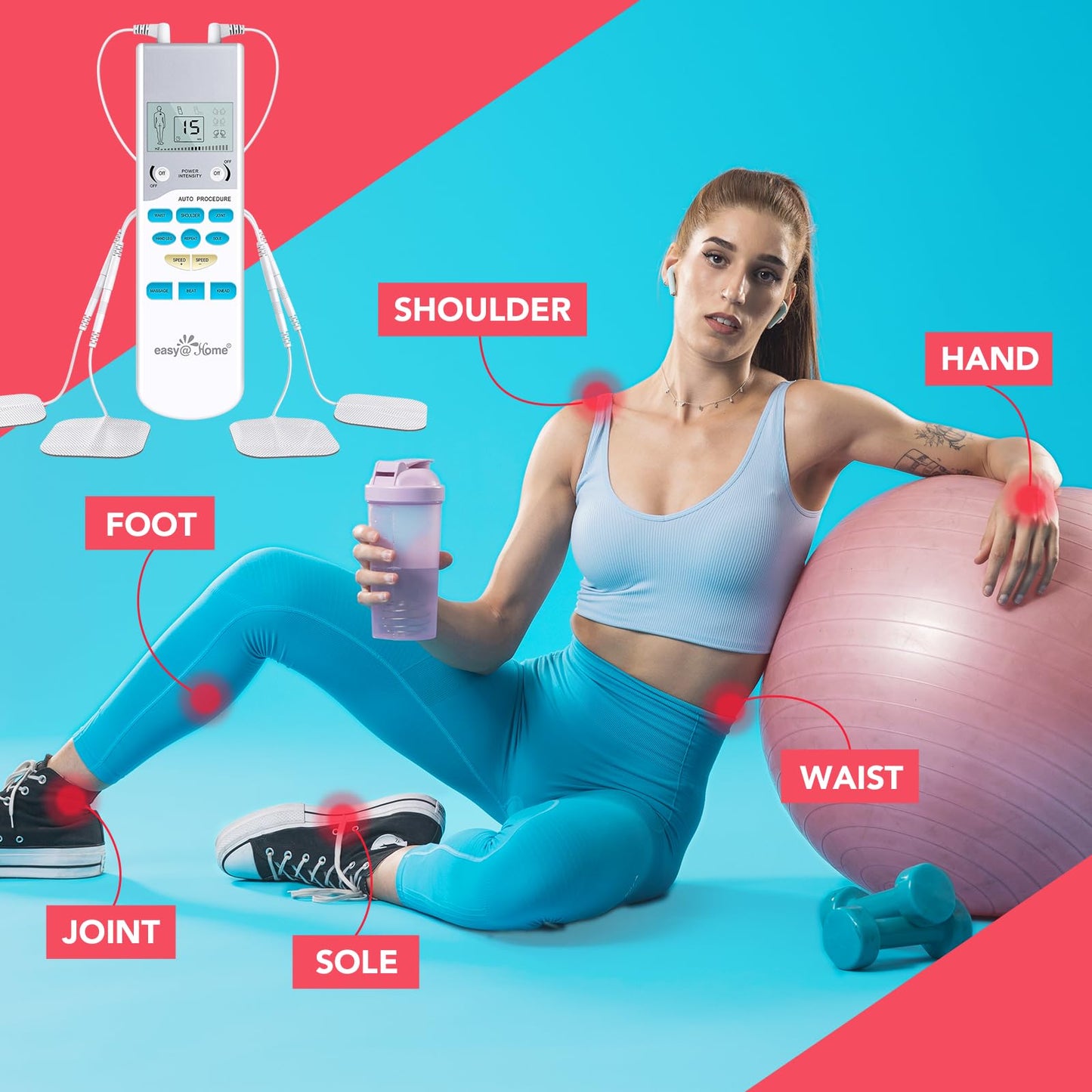 Easy@Home TENS Unit Muscle Stimulator - Electronic Pulse Massager, 510K Cleared, FSA Eligible OTC Home Use Handheld Pain Relief Therapy Device-Pain Management Machine Gift for Mom Dad - EHE009