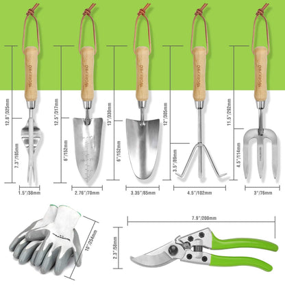 WORKPRO Garden Tools Set, 8 Piece, Stainless Steel Heavy Duty Gardening Tools with Wooden Handle, Including Garden Tote, Gloves, Trowel, Hand Weeder, Cultivator and More-Gardening Gifts For Women Men