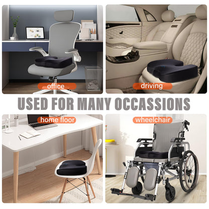 WAOAW Seat Cushion, Office Chair Cushions Butt Pillow for Car Long Sitting, Memory Foam Chair Pad for Back, Coccyx, Tailbone Pain Relief, Car Seat Cushion, Gifts for Men Women (Black)