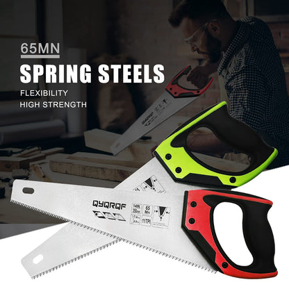 14 in. Pro Hand Saw, 11 TPI Fine-Cut Soft-Grip Hardpoint Handsaw Perfect for Sawing, Trimming, Gardening, Cutting Wood, Drywall, Plastic Pipes, Sharp Blade, Ergonomic Non-Slip Handle (green)
