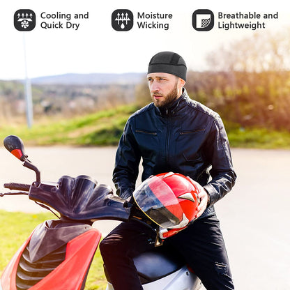 Skull Cap Helmet Liner Beanie, Cooling Mesh Cycling Running Hat for Men Women, Fits Under Helmets (Black & Dark Blue)