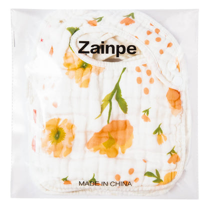 Zainpe 6Pcs Snap Muslin Cotton Bibs for Baby, Flamingo Star Flower Machine Washable Adjustable Burp Cloths with 6 Absorbent Soft Layers for Infant Newborn Toddler Drooling Feeding and Teething