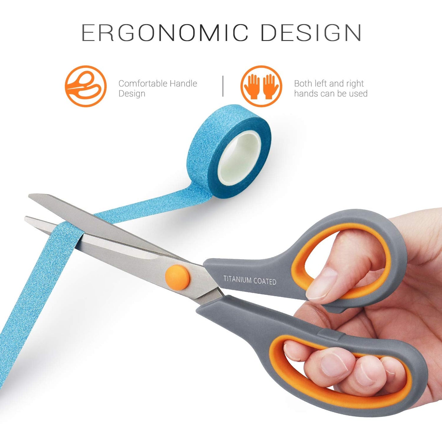 Scissors 8" Multipurpose Titanium Coated Sturdy Sharp Scissors Right/Left Handed Comfort-Grip Handles for Office Home School Sewing Fabric Craft Supplies Gray