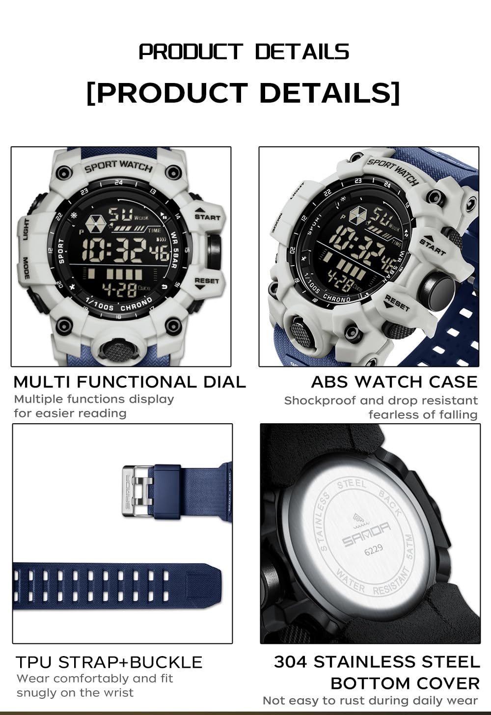 FANMIS Mens Military Multifunction Digital LED Watch Electronic Waterproof Alarm Quartz Sports Watch (Blue)