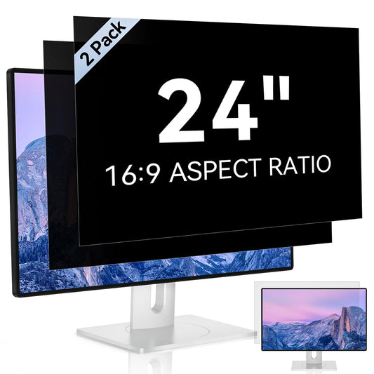 [2 Pack] 24 Inch Computer Privacy Screen for 16:9 Aspect Ratio Widescreen Monitor, Eye Protection Anti Glare Blue Light Computer Monitor Privacy Filter, Removable Anti-Scratch 24in Protector Film