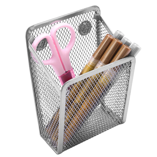 Sanpaint Magnetic Pencil Holder,Mesh Stainless Steel Pen Basket, Metal Writing Utensil Storage Organizer for Whiteboard,Blackboard,Kitchen, Locker, Home, or Office