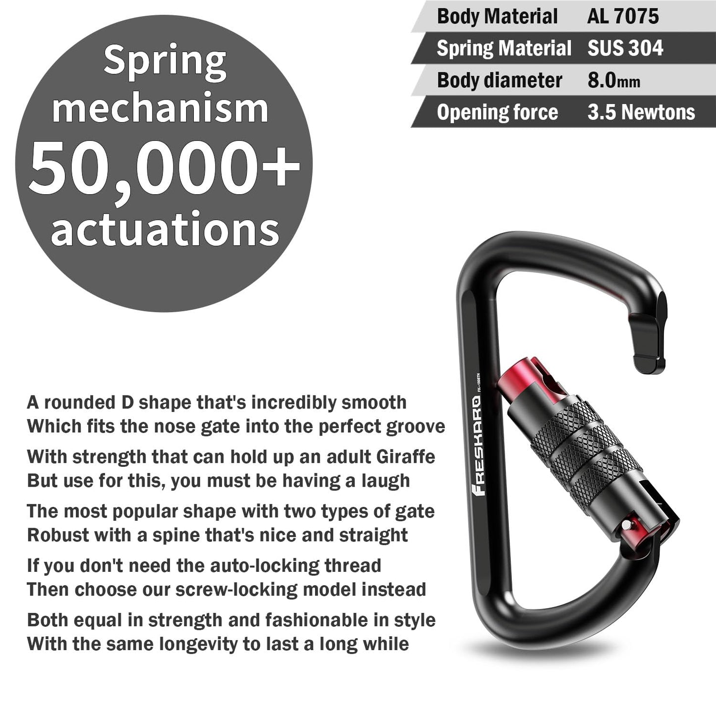 3 inch Locking Carabiner Clips-Twist Auto Lock Caribeener, Heavy Duty Keychain Key carabeaner Hooks, 7075 Aerial Aluminum Ultra Light, for Hammock, Hiking, Yoga Swing, Camping, Backpack, Black,3pack