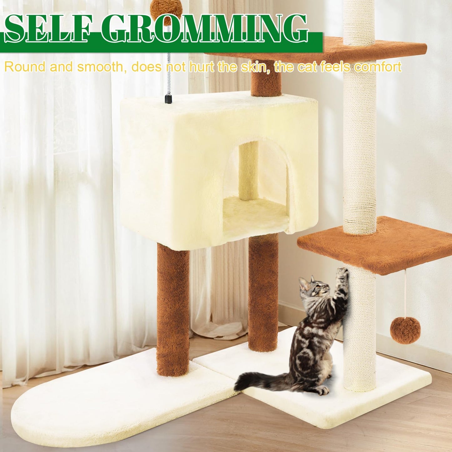 41 Inches Cat Tree Tower with Scratching Post, Tall Cat Trees for Indoor Cats Large Adult, Multi-Level Cozy Plush Cat Houses & Condo Furniture with Top Perch, Cats Climbing Towers(White)