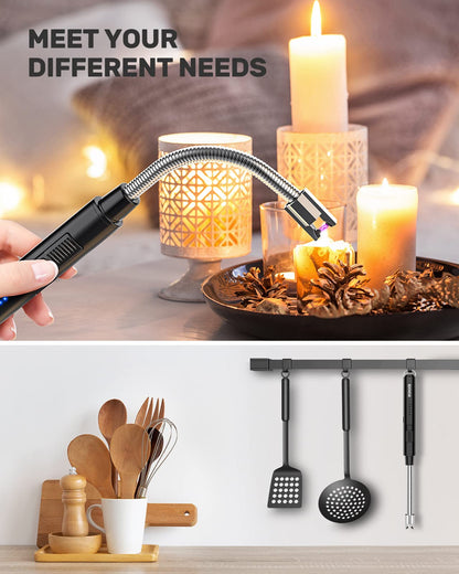 RONXS Electric Lighter, Candle Lighters USB Rechargeable Arc Lighter with Hanging Hook, LED Battery Display Long Lighters for Candle Grill BBQ Home Outdoor