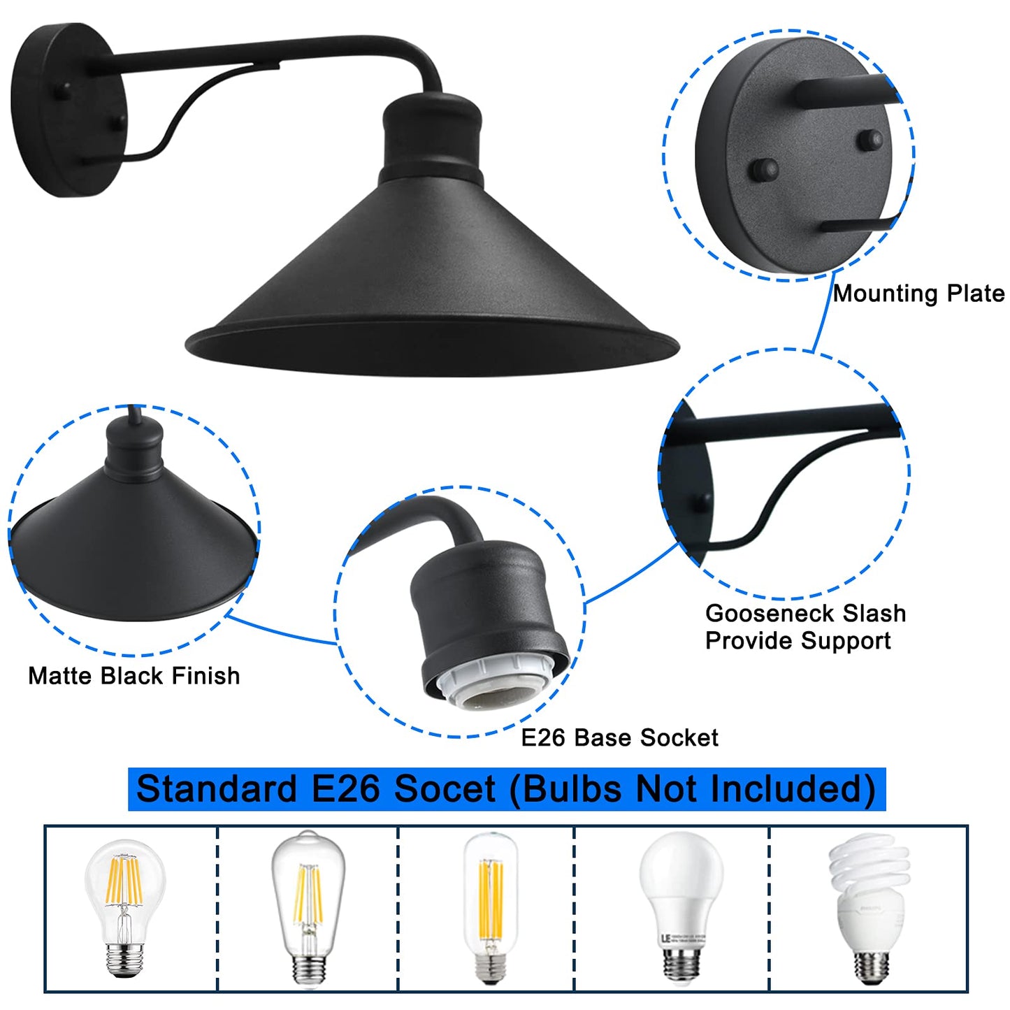 VICTOGATE 1 Pack Outdoor Wall Lights Wall Mount for House, Front Porch Wall Light Fixtures Wall Mount, Farmhouse Wall Sconce, Classic Barn Lights Outdoor & Indoor-E26 Socket