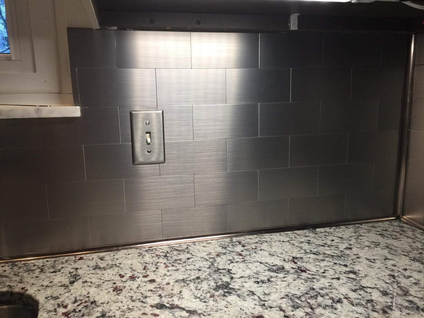 Art3d 100-Pieces Peel and Stick Stainless Steel Backsplash Self-Adhesive Metal Tiles, 3" x 6" Subway Stove Backsplash (Not Magnetic)