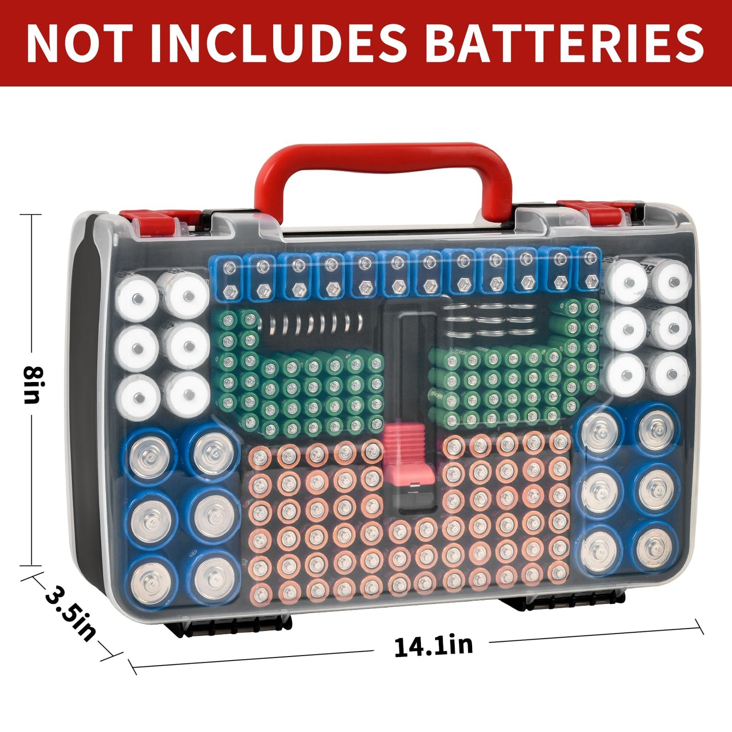 Battery Storage Organizer Case Holder Box with Tester, Double-Sided Batteries Fits for 269 Caddy Container AA AAA AAAA 3A 4A 9V C D Lithium 23A 4LR44 CR123A CR1632 CR2032 - Black